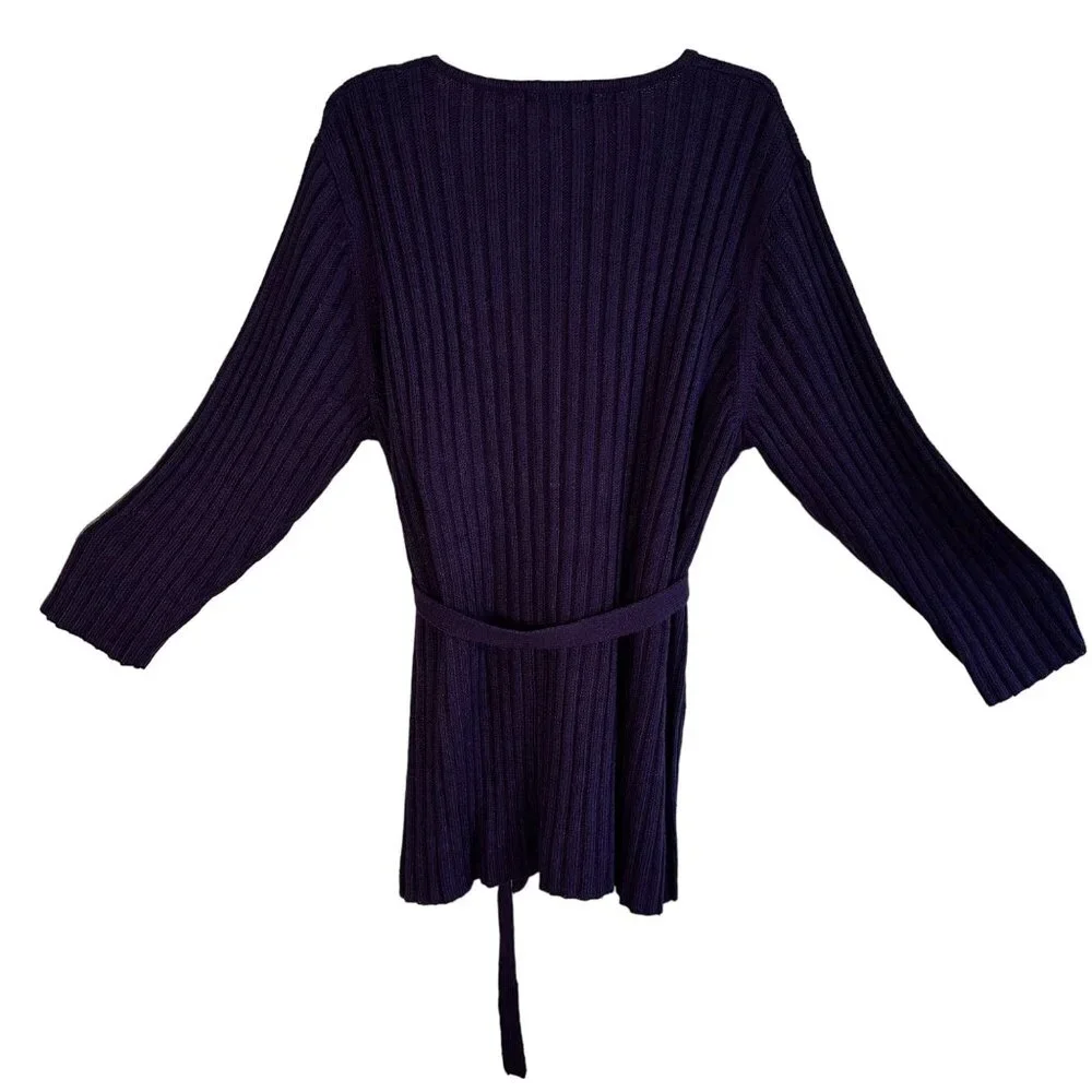 Silhouettes Women's 3X Purple Knit Cardigan w/Belt Acrylic & Ramie Blend - Picture 4 of 10
